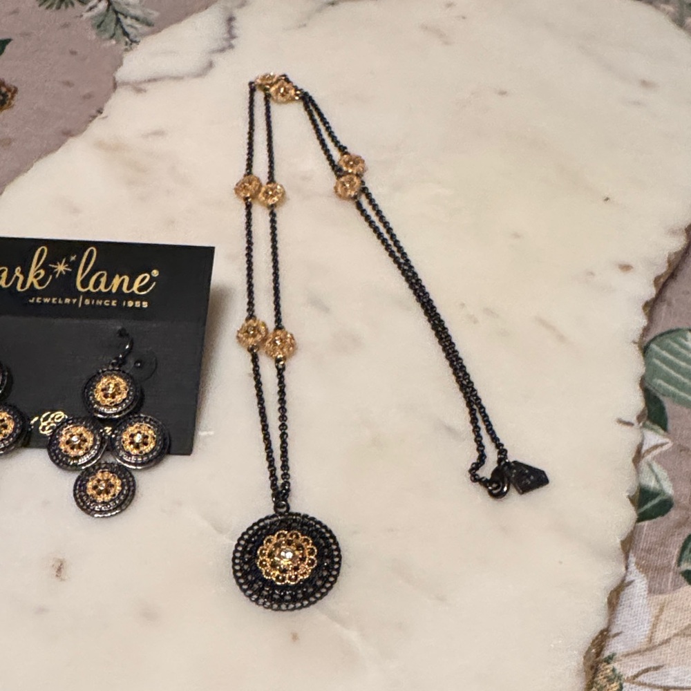 Park Lane Gold and Black Medallion Necklace & Earrings Set - Picture 8 of 8
